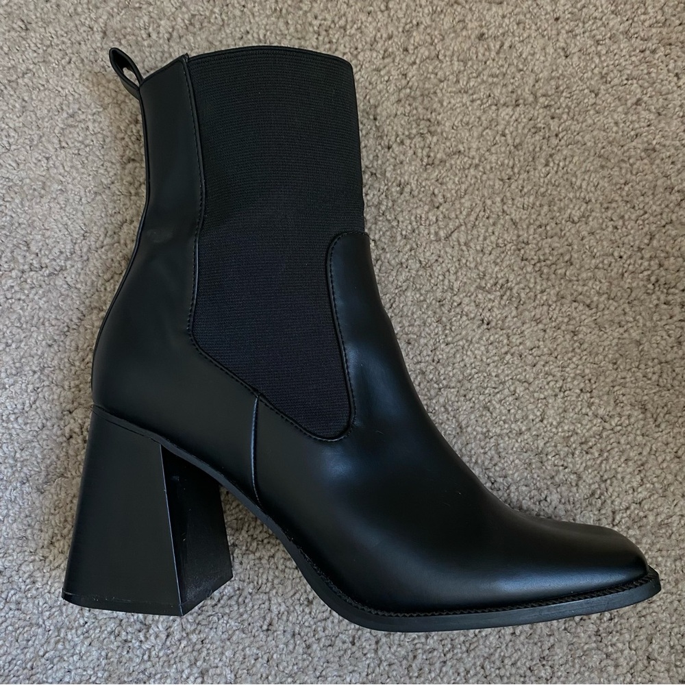 Square Toe Black Leather Booties - image 3